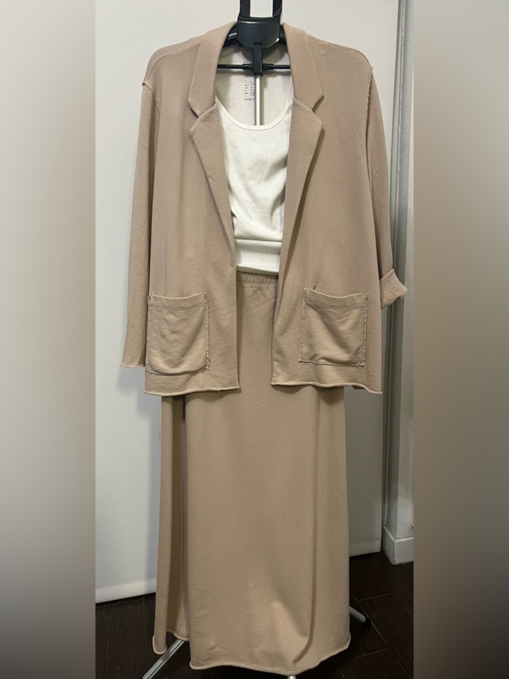 Eileen Fisher Organic Cotton Matching Set XL/L Taupe Minimalist - Jacket + Skirt